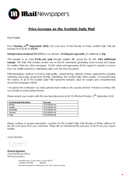get ahead of the game with our price increase letter - scottish businesses, monday daily template