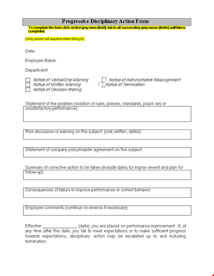 employee warning notice | performance issues addressed | human resources template