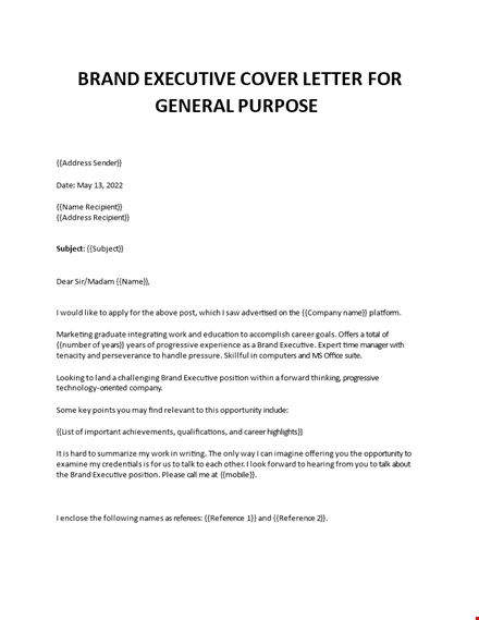 brand executive cover letter template