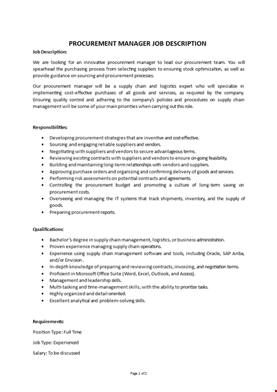 procurement manager job description template