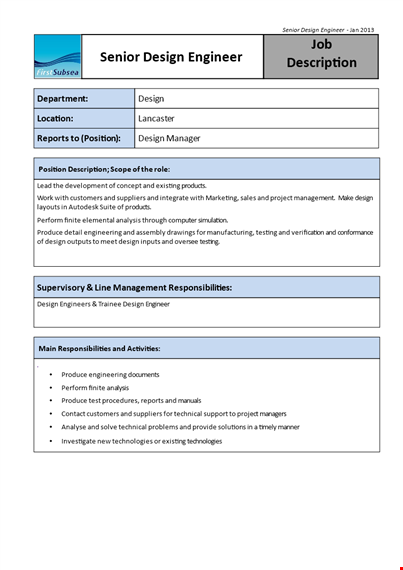 design engineer job description - engineering management with design skills template