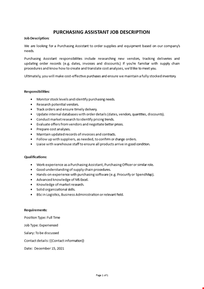 purchasing assistant job description template