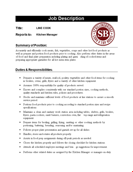 prep line cook job description template