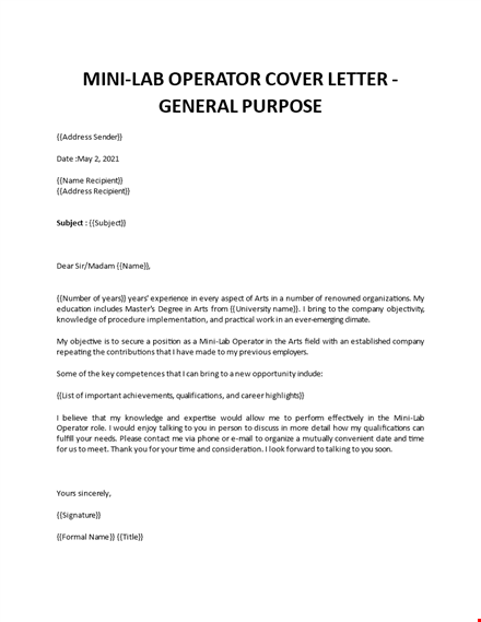 mini lab operator cover letter template