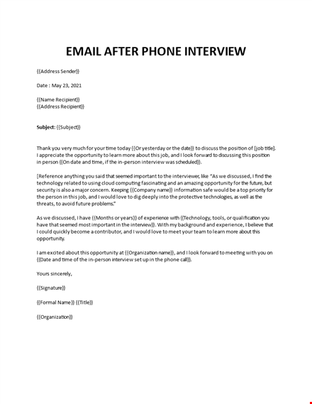 email after phone interview template