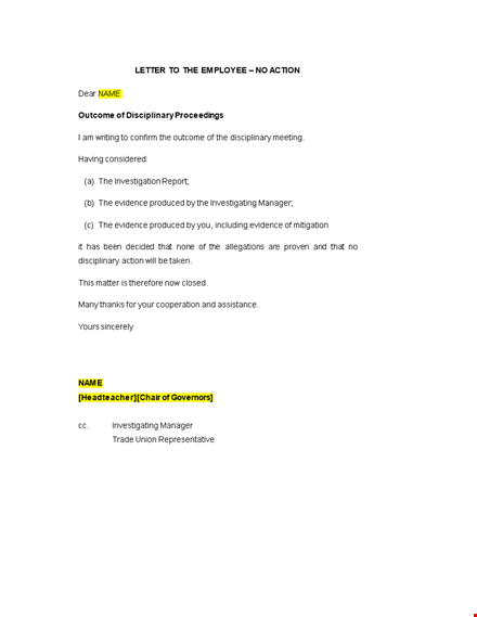 sample disciplinary letter to the employee template