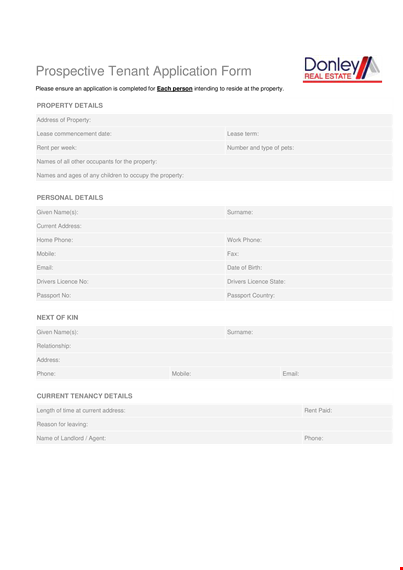 prospective tenant application form | property address | tenancy template