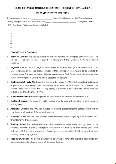 free annual maintenance legal contract template download template