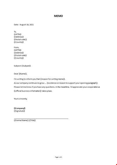 business memo format template