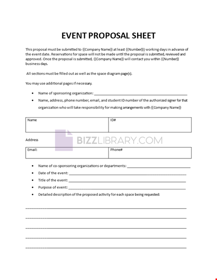 event proposal sheet template