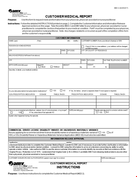 customer medical report template