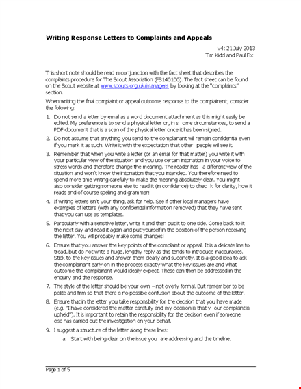 complaint response letter template template