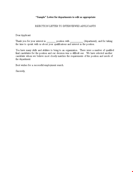sample rejection letter for position of interest - department template