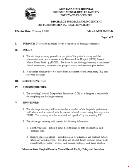 psychiatric facility discharge summary template template