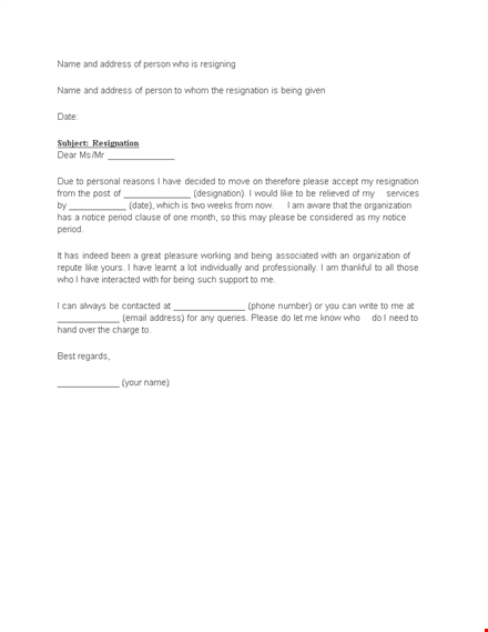 two weeks notice resignation email example template