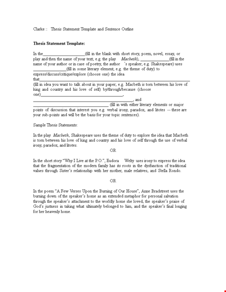 thesis statement outline template template