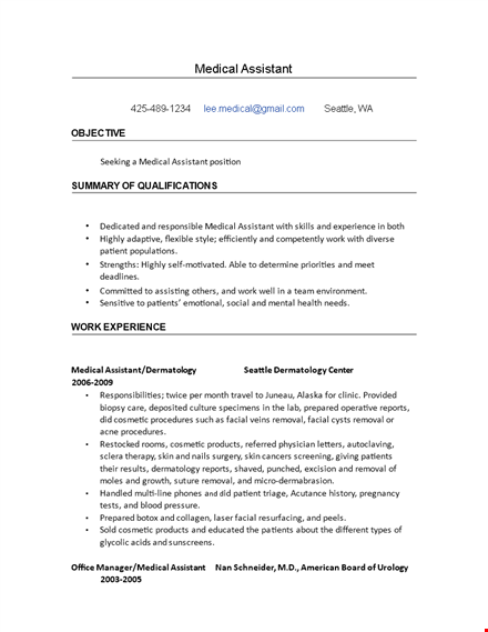 medical assistant work experience resume template