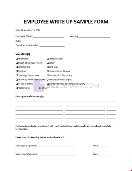 employee write-up form template