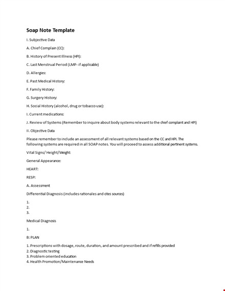 efficient soap note template for accurate patient history and condition follow-up template