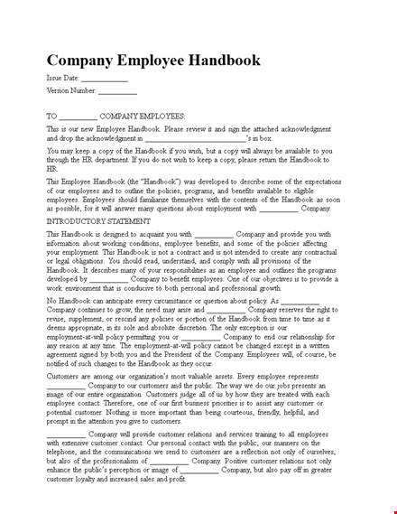 company employee handbook template - simplify employment policies for your employees template