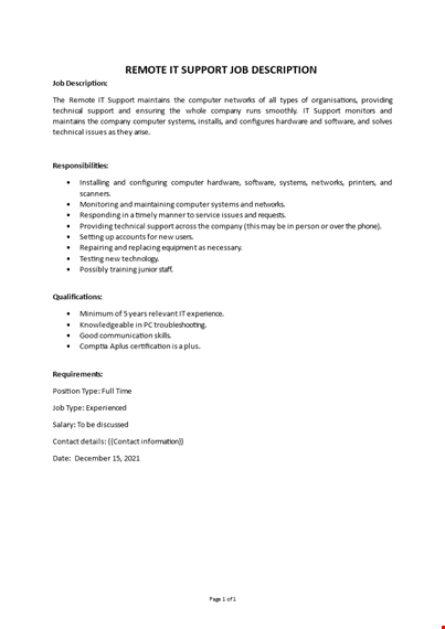 remote it support job description template