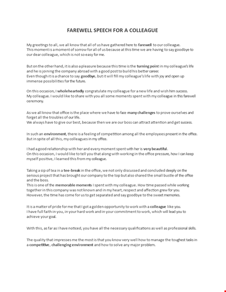 colleague farewell speech template