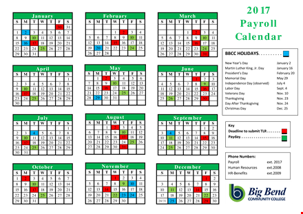 yearly payroll calendar template template