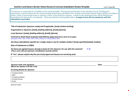 review and amend contract - ensure legal compliance with sponsor template