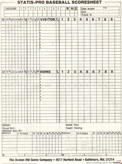 pro baseball score sheet template