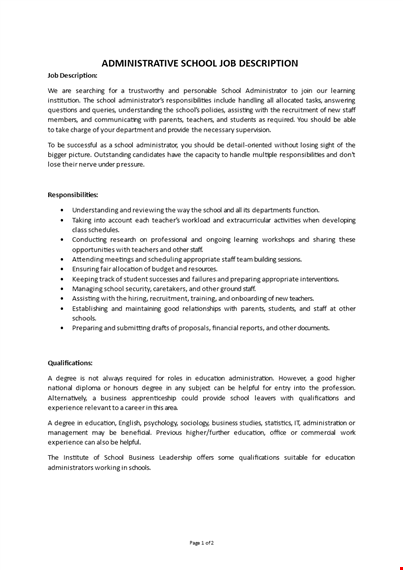 administrative school job description template