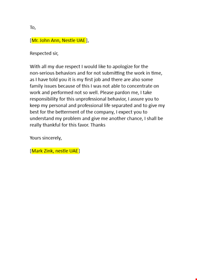 apology letter to boss for not so good performance template
