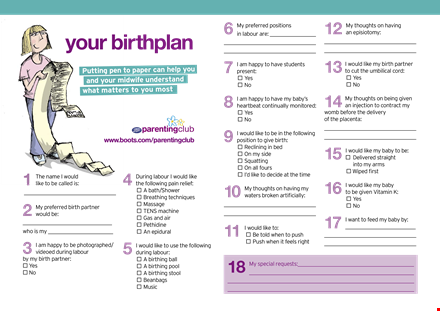 persoanl birth plan template template