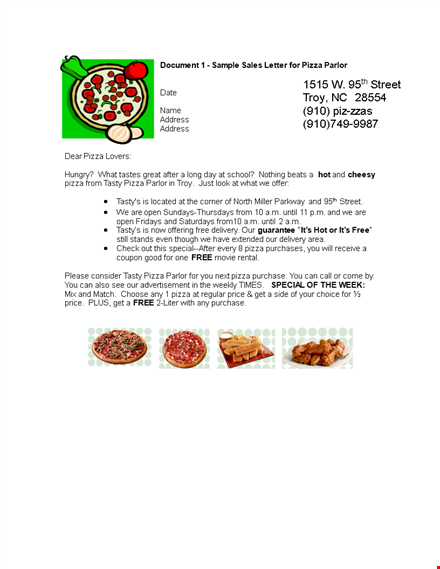 get your tasty sales letter template for addressing pizza parlor template