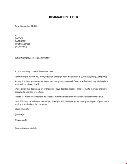 letter of resignation template