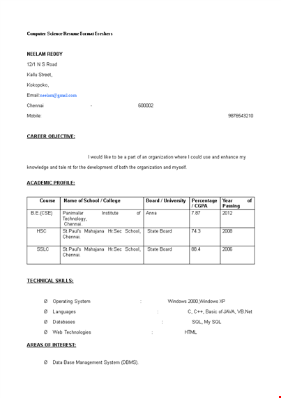 fresher computer engineer resume template template