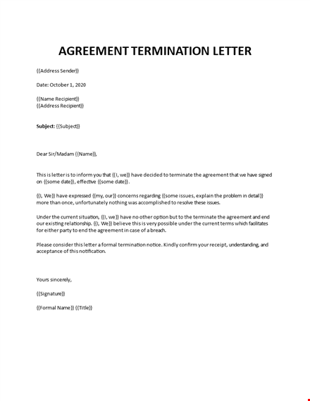 agreement termination letter  template