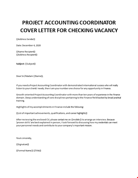 project accounting coordinator cover letter template