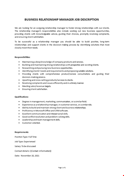 business relationship manager job description template