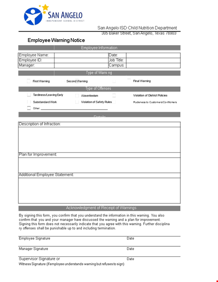 effective employee warning notice for managers - avoid future consequences template