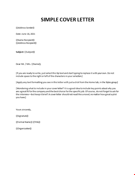simple cover letter examples template