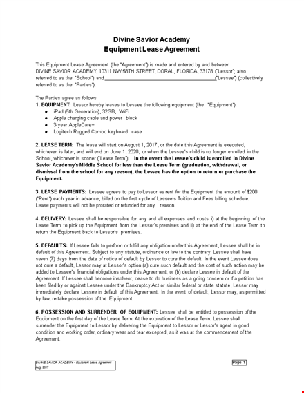equipment lease agreement - simplified template for lessee and lessor template
