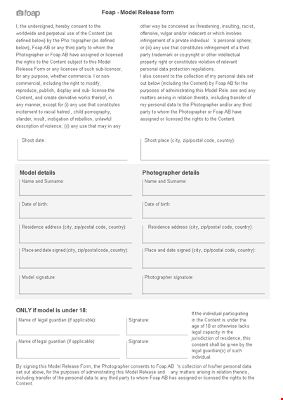 photographer model release form | protect your content template