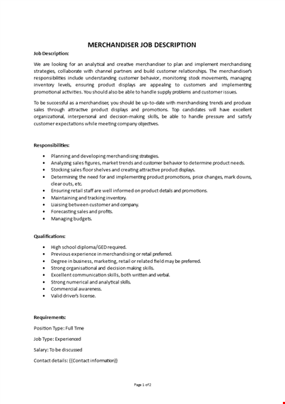 merchandiser job description template