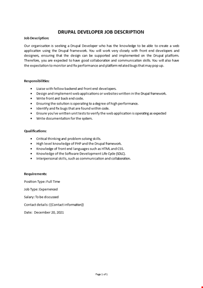drupal developer job description template