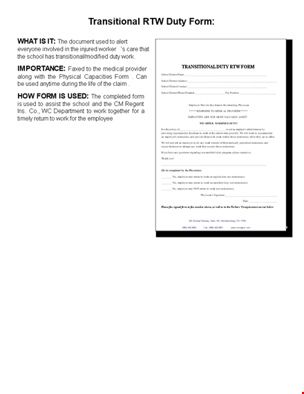 complete return-to-work form for employees with restrictions template