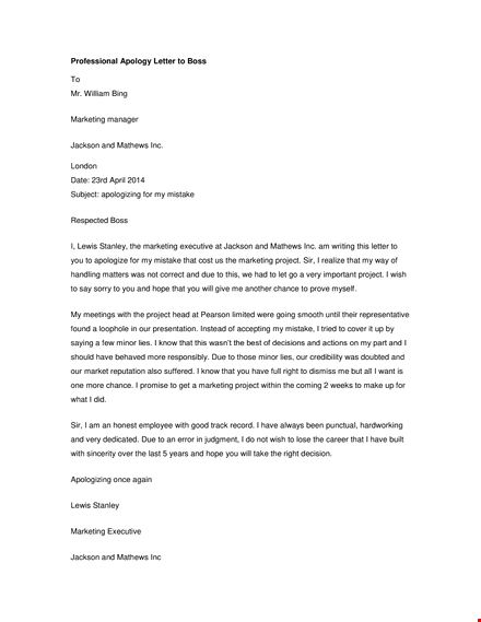professional apology letter to boss template