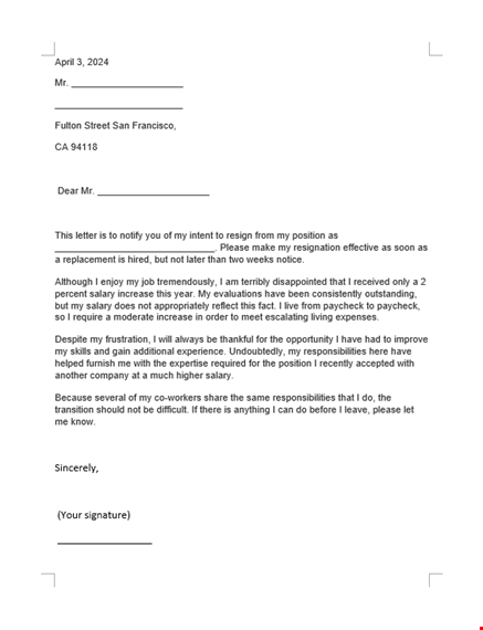 resign gracefully with two weeks notice - signature & sincerely template