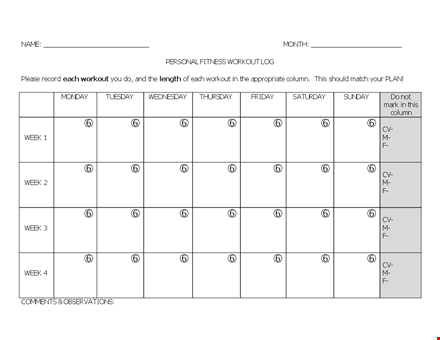 printable fitness workout log for effective workout tracking template