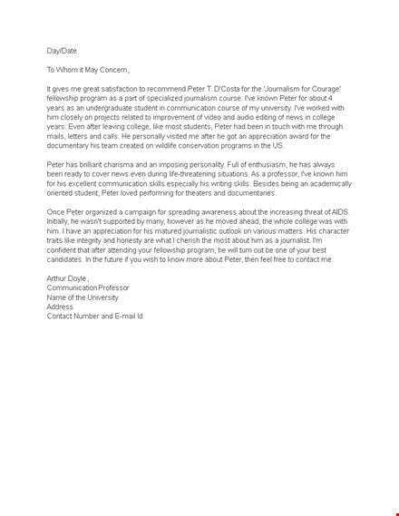 college reference letter for peter - strong communication skills template