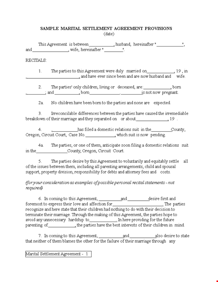 settlement agreement for parties and husband: shall the agreement be settled? template